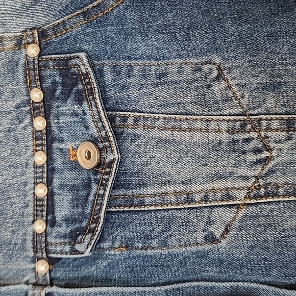 Bagatelle Pearl Embellished Denim Trucker Jean Jacket In Blue - NWT - Picture 13 of 17